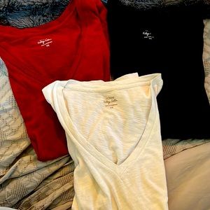 (3) J.Crew Vintage Cotton V-Neck Shirts, Size XS, White, Red, Black